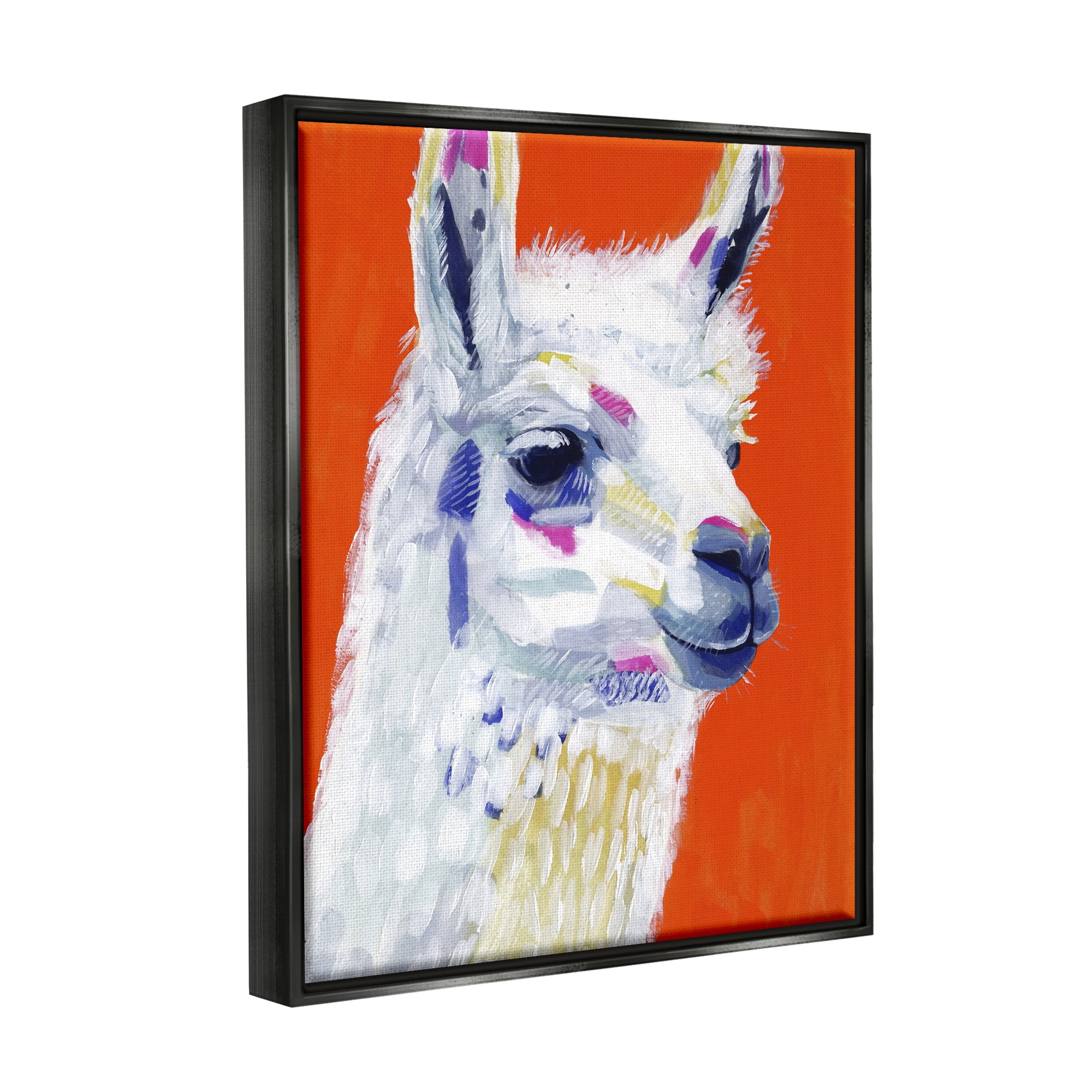 Stupell Industries Modern Llama Red Background Animals & Insects Painting Black Floater Framed Art Print Wall Art