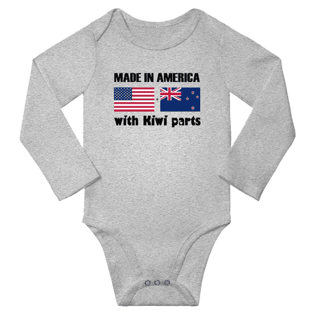 

Made in America With New Zealander Parts Boys Girl Baby Long Sleeve Bodysuit (Gray 18 Months)