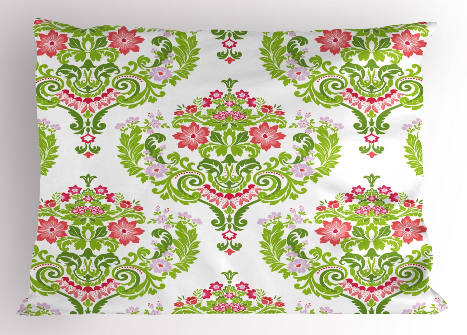 Damask Pillow Sham Floral Arrangement Damask Green Foliage Eastern