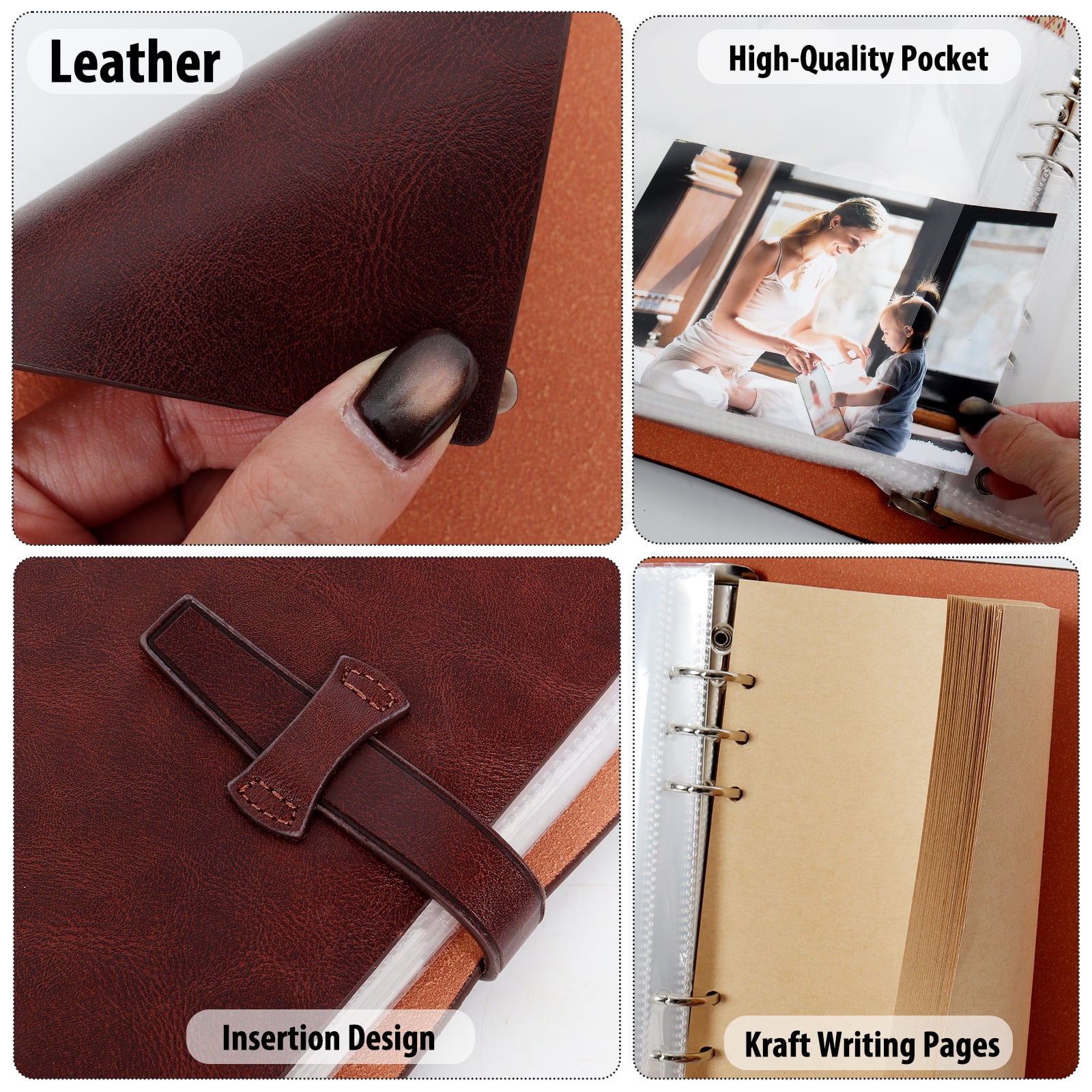 RECUTMS Photo Album Hold 4x6 200 Photos Thick Leather Cover Picture Album with 30 Writing Paper Scrapbook Memory Book Birthday Anniversary (Brown)