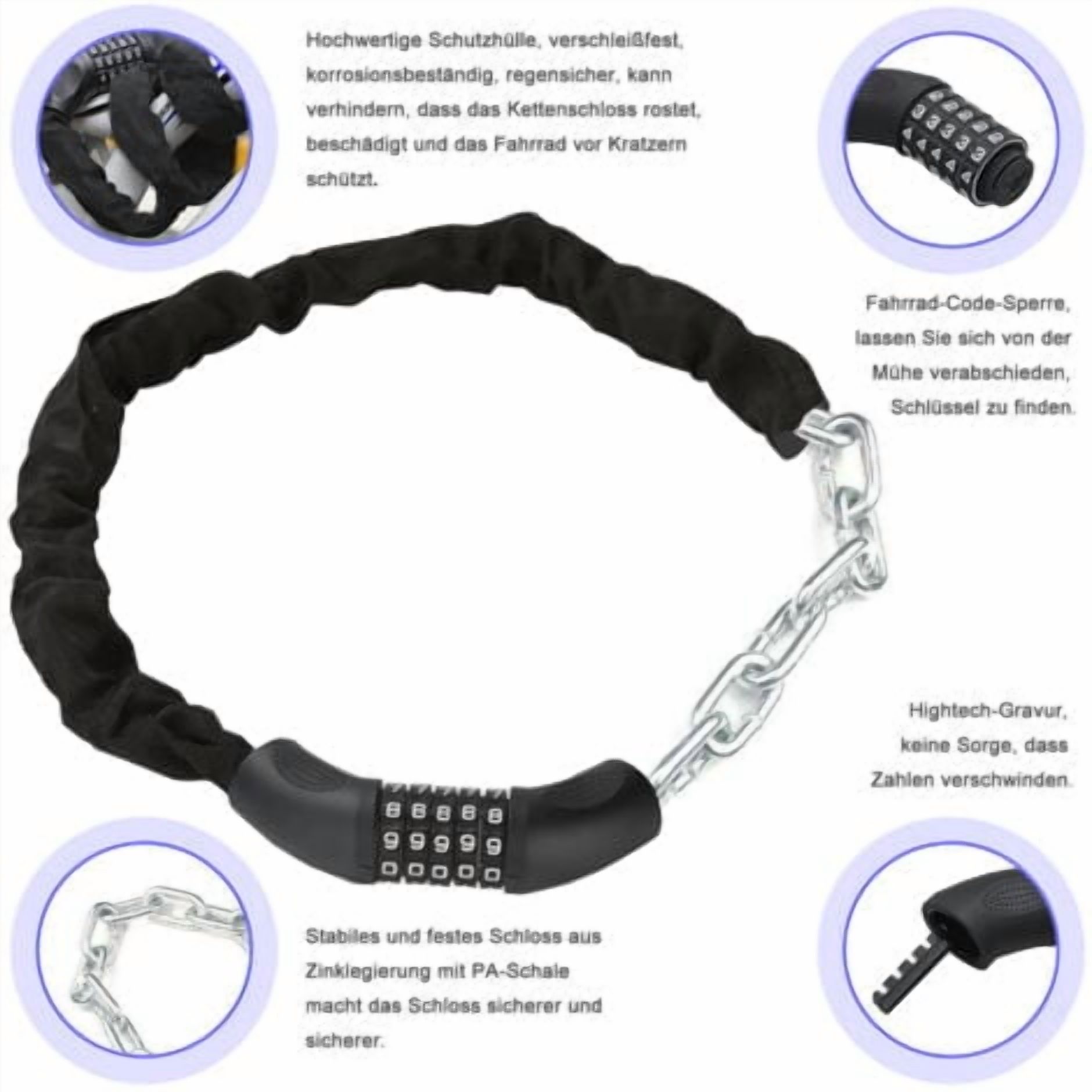 Bicycle lock, Combination lock, 5-digit motorcycle anti-theft chain,