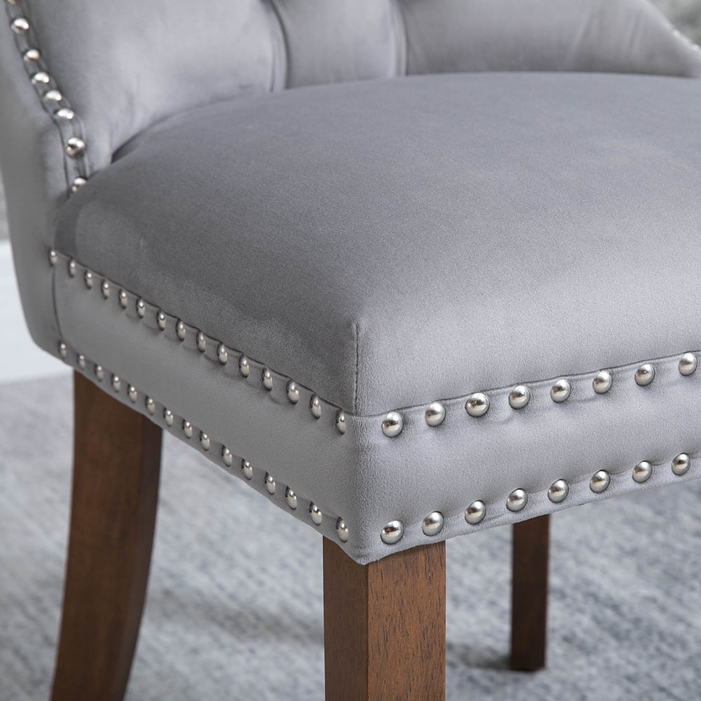 Kepooman 2Pcs Upholstered Tufted Armless Dining Chairs with High Back, Grey