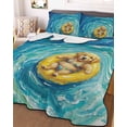 thumbnail image 3 of Quilts Twin-XL Size Bedding Set, Summer Puppy Lightweight Quilted Comforter, Blue Ocean Oil Painting Swimming Ring Soft Reversible Bedspread Coverlet with Pillow Covers for All Season, 68" x 98", 3 of 7