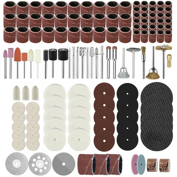 217Pcs Rotary Tool Accessories Kit 1/8 Inch Shank Grinding Rotary Kit with Grinding Head Wool Wheel Cutting Disc Copper Chuck Saw Blades for Cutting Grinding Carving Polishing