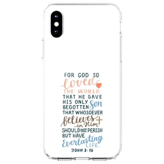 DistinctInk Clear Shockproof Hybrid Case for iPhone XR (6.1" Screen) - TPU Bumper, Acrylic Back, Tempered Glass Screen Protector - John 3:16 - For God So Loved The World