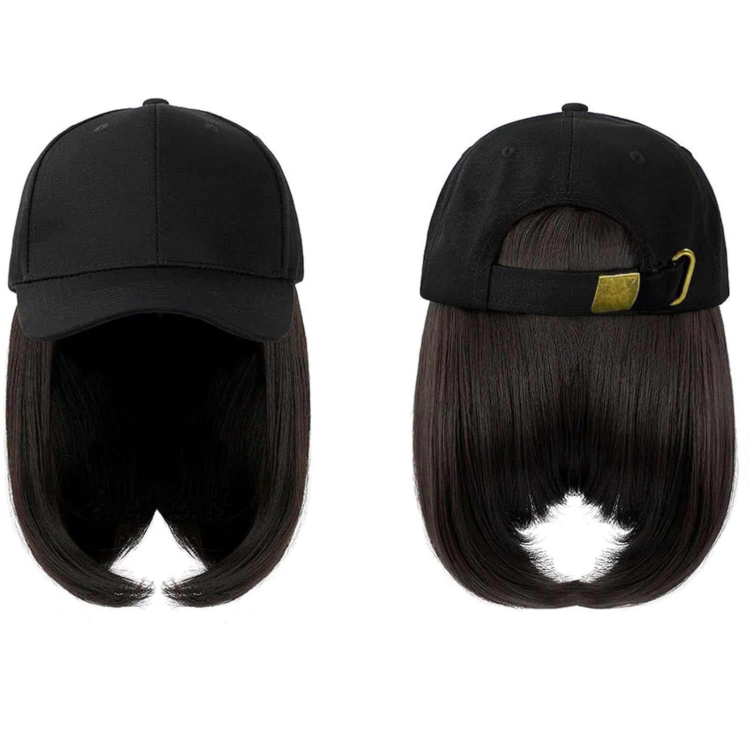 YEKEYI Baseball Cap with Hair Extensions Hat Wig Adjustable Hat Attached Short Straight Synthetic Hairpiece for Women