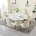 thumbnail image 4 of Montary 59" Modern Round Dining Table w/ Lazy Susan & Cylinder Base - White Sintered Stone Tabletop for 6-8, Marble Design (Table Only), 4 of 7
