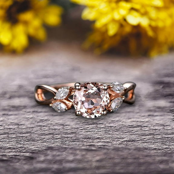 Surprisingly 1.25 Carat Round Cut Gemstone Morganite Engagement Ring On 10k Rose Gold Moissanite Ring Promise Ring for Bride Art Deco Anniversary Gift