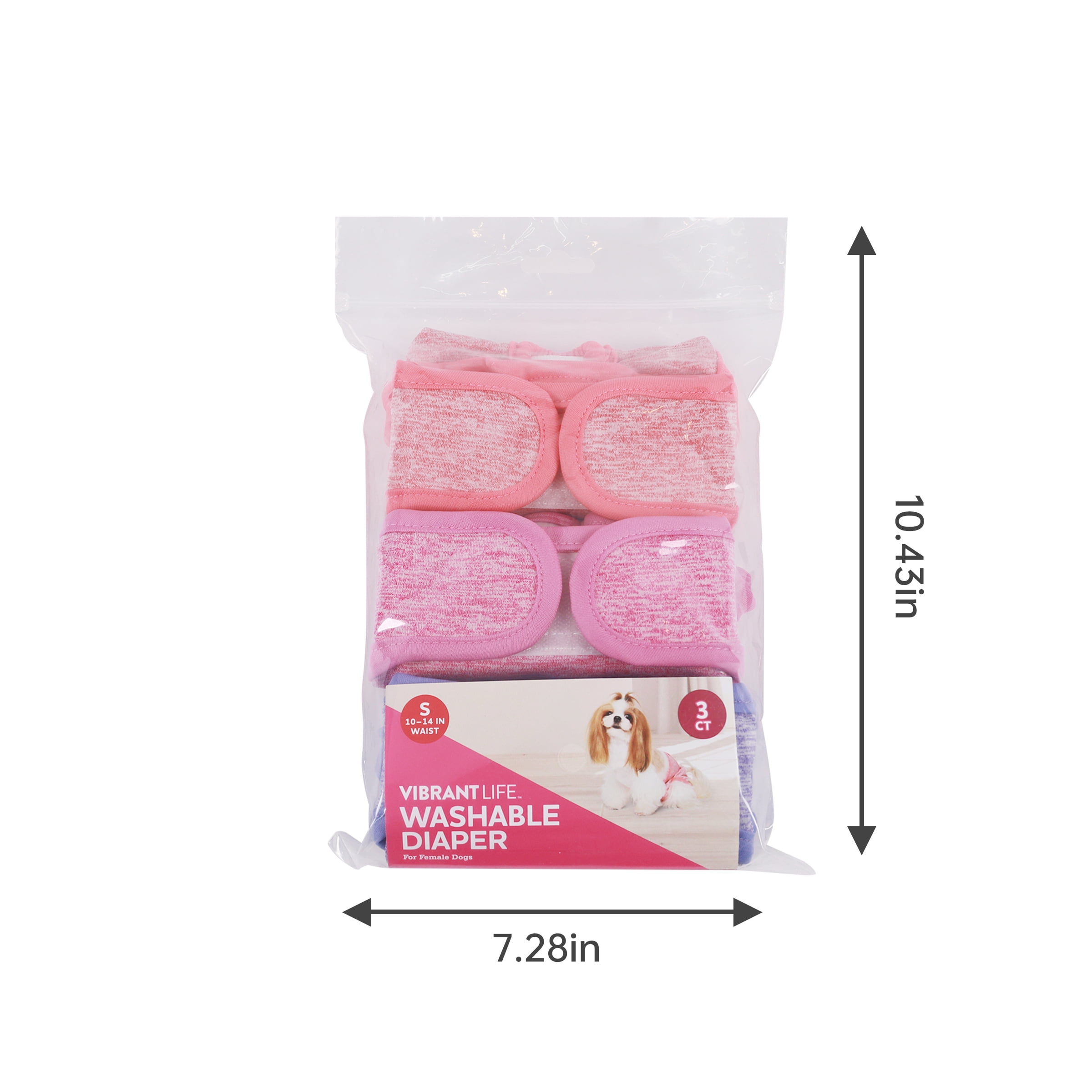 (3 pack) Vibrant Life Washable Dog Diapers for Female Dogs, Small, 3 Count