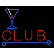Club With Martini Glass LED Neon Sign 24 x 31 - inches, Clear Edge Cut Acrylic Backing, with Dimmer - Bright and Premium built indoor LED Neon Sign for Bar decor.