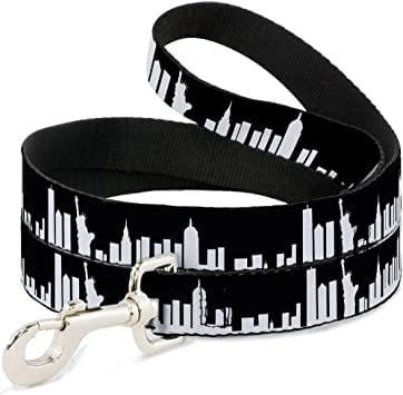 Buckle-Down Dog Leash New York Solid Skyline Black White Available in Different Lengths and Widths for Small Medium Large Dogs and Cats
