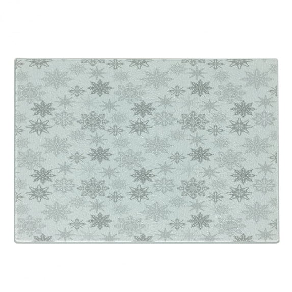 Winter Cutting Board, Ornamental Crystals of Ice Freezing Weather in January Cold Abstract, Decorative Tempered Glass Cutting and Serving Board, Small Size, Grey Grey White, by Ambesonne