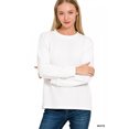 thumbnail image 2 of Je Suis une Accro de la Mode Zenana Haut à Manches Longues en Tricot Double à Col Rond (Blanc, m), 2 of 3