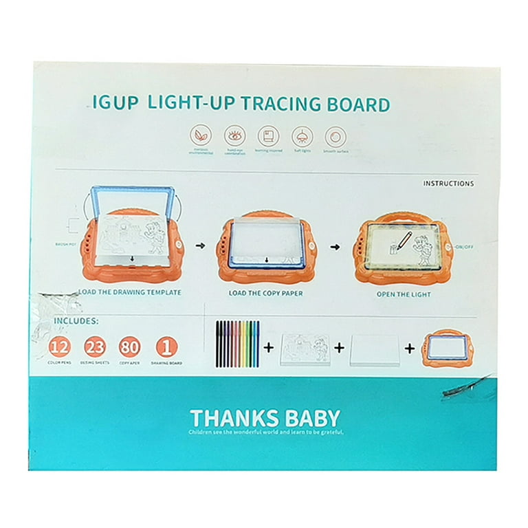 Kids Family Light Up Tracing Drawing LED Sketch Board Toy Gift w/ 12 Color  Pens