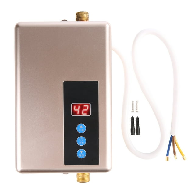 Calentador de agua eléctrico instantáneo de 220 V y 5,5 kW, sin tanque, para ducha, cocina, color dorado