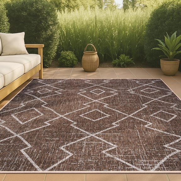 JONATHAN Y SANTA MONICA 4 x 6 Area Rug, Carwa Tribal Diamond Trellis - Brown/Beige, SMB128B-4