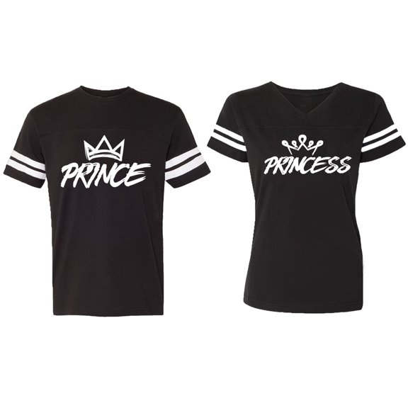 Prince & Princess Matching Couple Cotton Jerseys (Men Black / Women Black) (Men S / Women S)