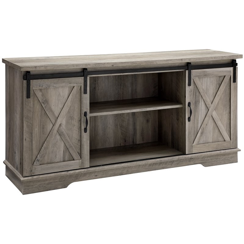 58 inch Sliding Barn Door TV Stand Media Console in Reclaimed Barnwood
