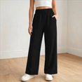 thumbnail image 2 of NOLDARES Girls Wide Leg Sweatpants Waist, Baggy Kids Pants, Loose Joggers, Pockets, Soft, Fall, Winter(W108-Black), 2 of 5