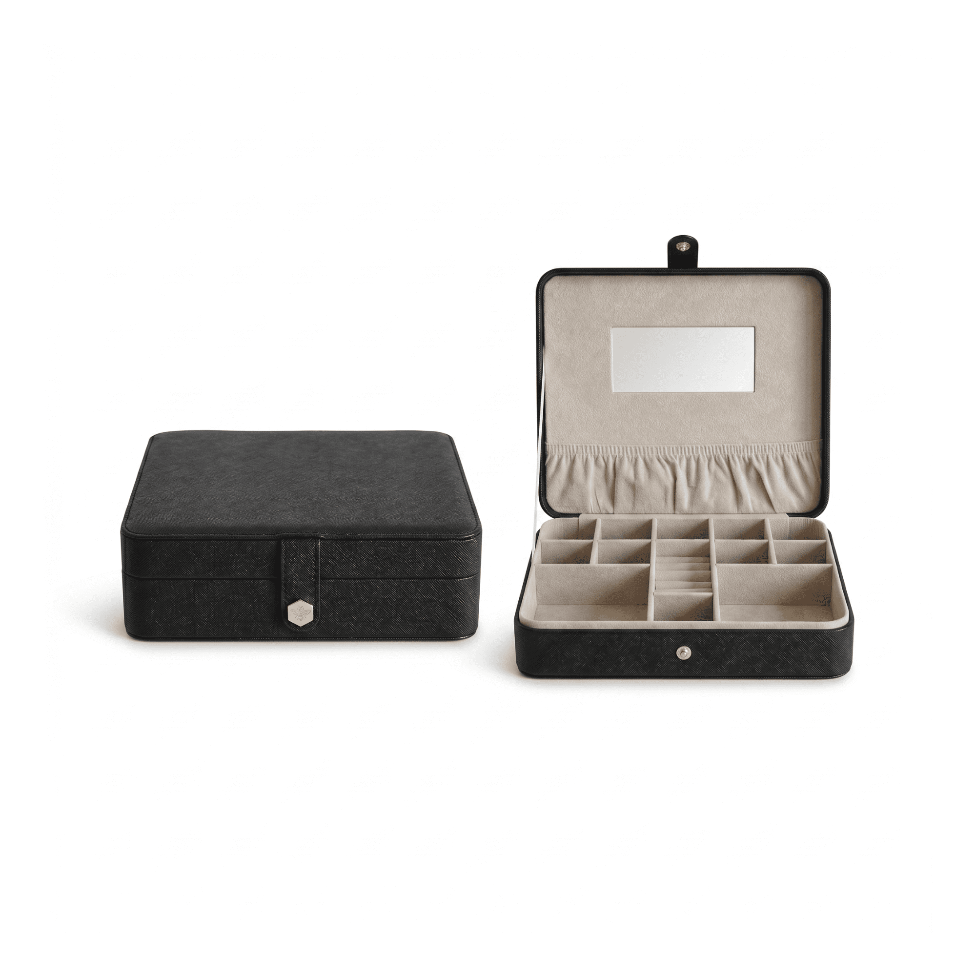 Hives and Honey Opal Large Women Jewelry Organizer Travel Case with Mirror in Black