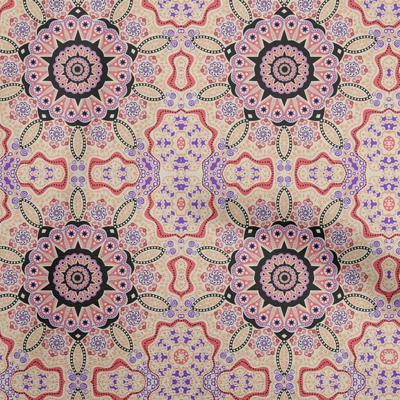 oneOone Cotton Cambric Light Beige Fabric Moroccan Mosaic Sewing Fabric By The Yard Printed Diy Clothing Sewing Supplies 42 Inch Wide