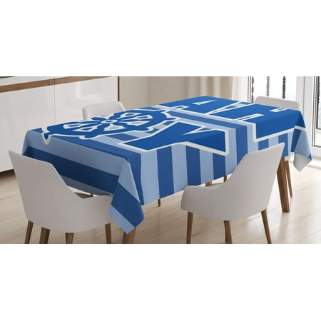 

Ambesonne Reveal Party Tablecloth Rectangular Table Cover Nautical Wheel Ahoy 60 x90 Pale Blue White Blue