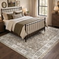 thumbnail image 6 of MICGEEK 9x12 Large Area Rugs, Washable Vintage Distressed Rug for Living Room Bedroom Home Office, Stain Resistant Floral Print Traditional Distressed Accent Carpet, Vacuum-Friendly, Brown, 6 of 9