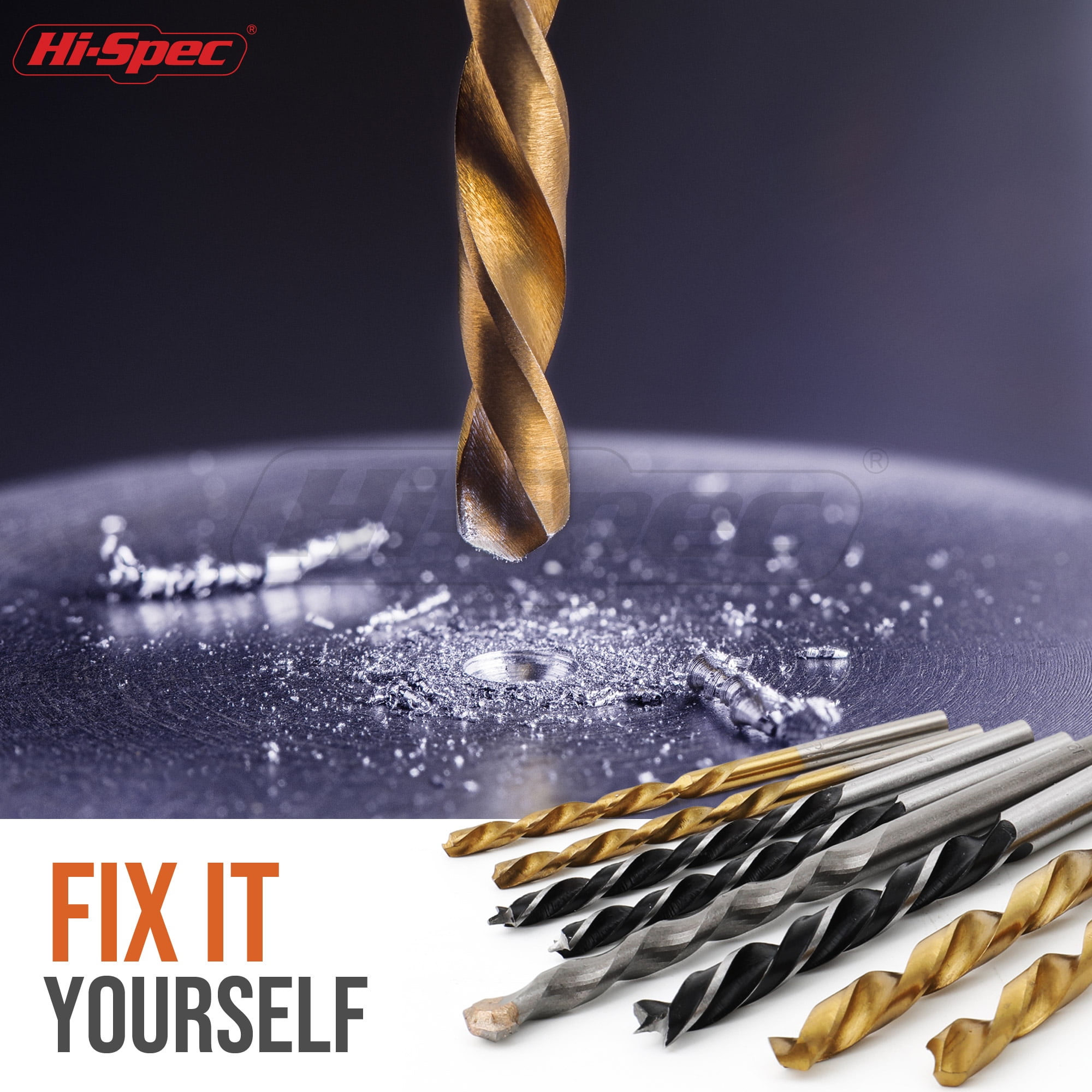 Hi-Spec 130 Piece Drill Bit Set for Metal, Wood & Concrete, HSS Titanium, Masonry & Brad Points, Storage Case