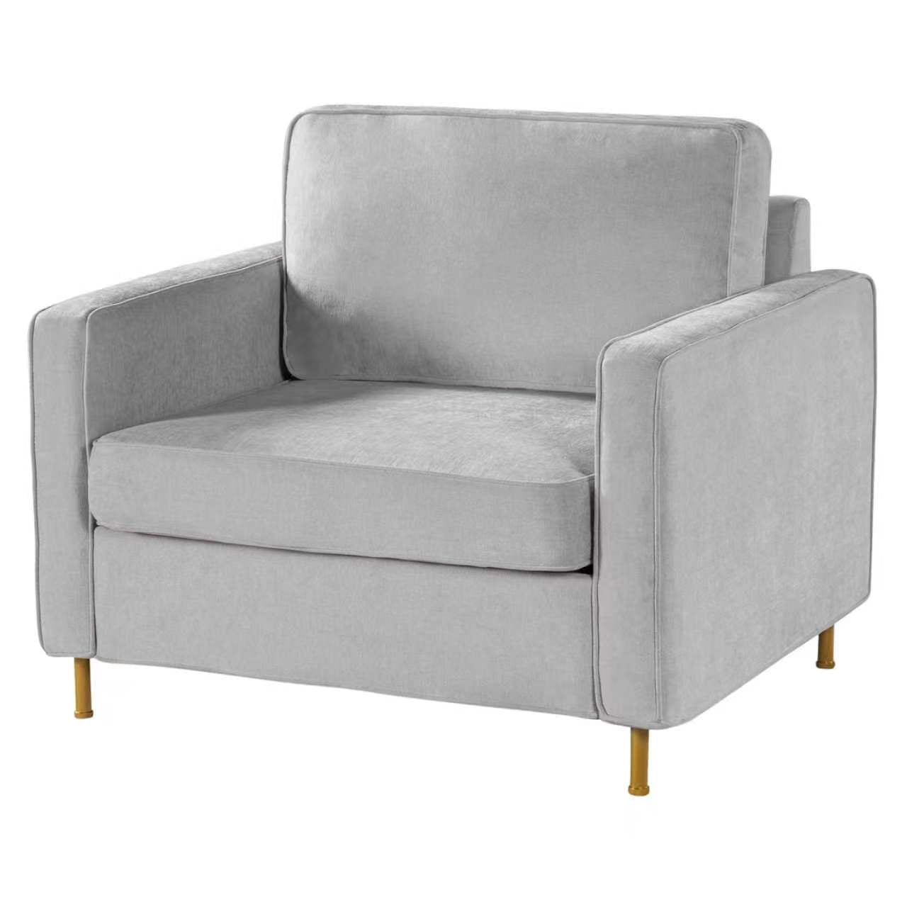 Euroco Modern Accent Chair, Oversized Chenille Upholstered Single Sofa with Deep Seat and Wood Legs, Comfy Reading Armchair for Living Room Bedroom,Light Gray