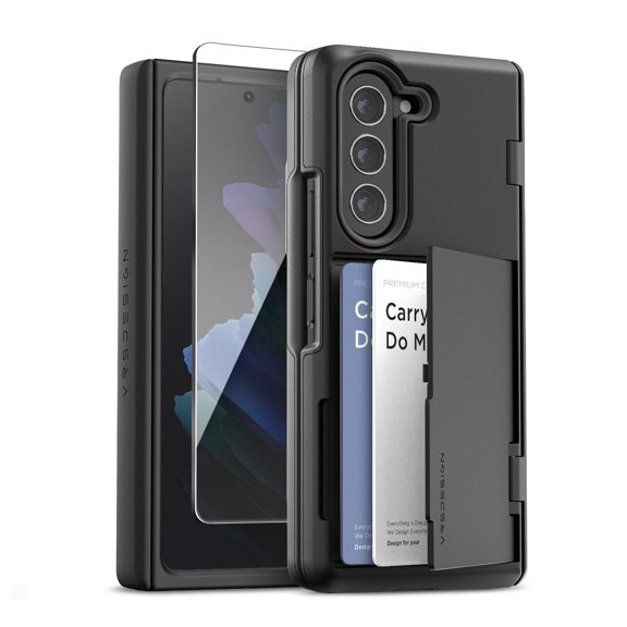 VRS Design Phone Case for Galaxy Z Fold 5 5G, [Terra Guard Modern Go] Card Holder Wallet Case with Hinge Protection (Black)