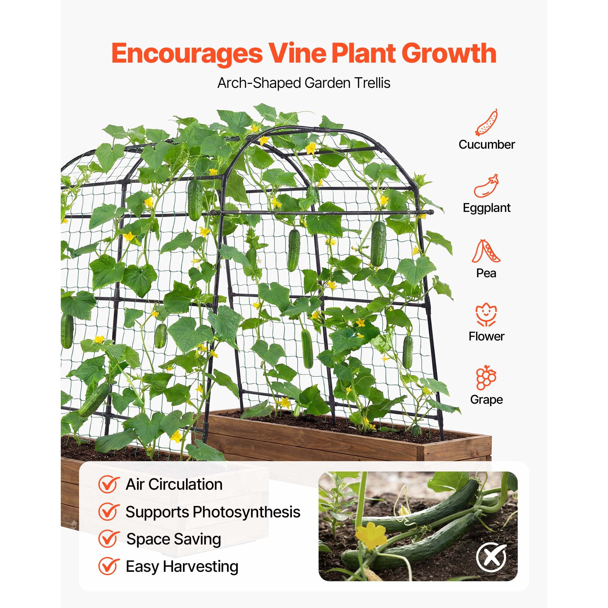 KFFKFF U-Shape Garden Trellis for Raised Beds, Metal Arch Plant Support for Outdoor Vines and Climbing Plants, Suitable for Peas, Beans, Zucchini, Tomatoes, Squash (70.87 x 44.09 x 82.99 in)