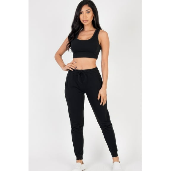 French Terry Cropped Tank Top & Joggers Set