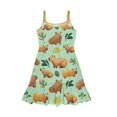 thumbnail image 7 of Uourmeti Sleepy Capybara Print Girls Dresses Little Big Girls Cute Sundress Causal Spaghetti Strap Flowy Tiered Dress 5-6T Party School A Line Short Dress, 7 of 7