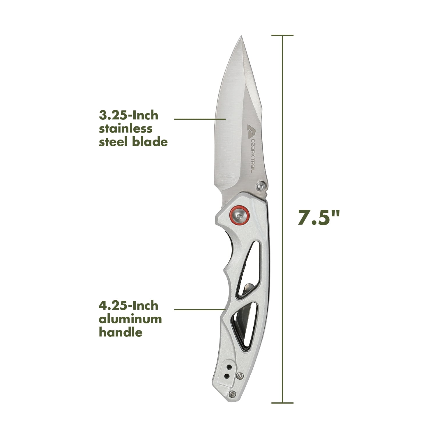 Ozark Trail 7.5-Inch Ball Bearing Folding Knife with Aluminum Handle and Stainless Steel Blade