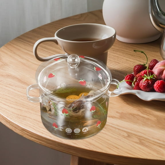FRCOLOR Glass Stove Top Pot With Lid Heat Resistant Cooking Pot 1900ml Double Handle Stewing Pot For Soup Clear Serving Bowls For Kitchen Simmering And Boiling