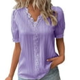 thumbnail image 2 of nochalofo Purple V-Neck Casual Shirts for Women, Summer Lace Plain Lace Elegant Shirt Fashion Solid Color Elegant Blouse Short Sleeve Comfy Soft Tee, 2 of 4