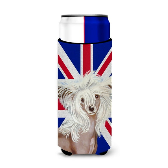 Carolines Treasures LH9501MUK Chinese Crested with English Union Jack British Flag Ultra Hugger for slim cans Slim Can
