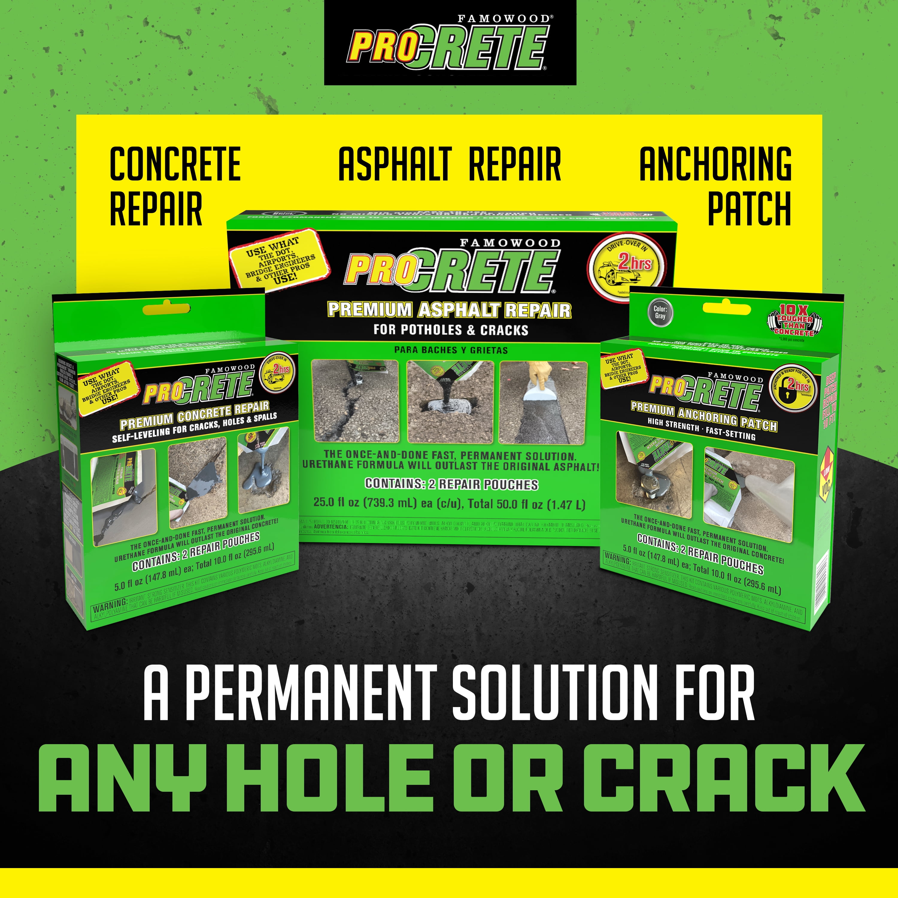 ProCRETE Premium Concrete Repair, Self Leveling, 5oz 2pack (10oz total), Gray