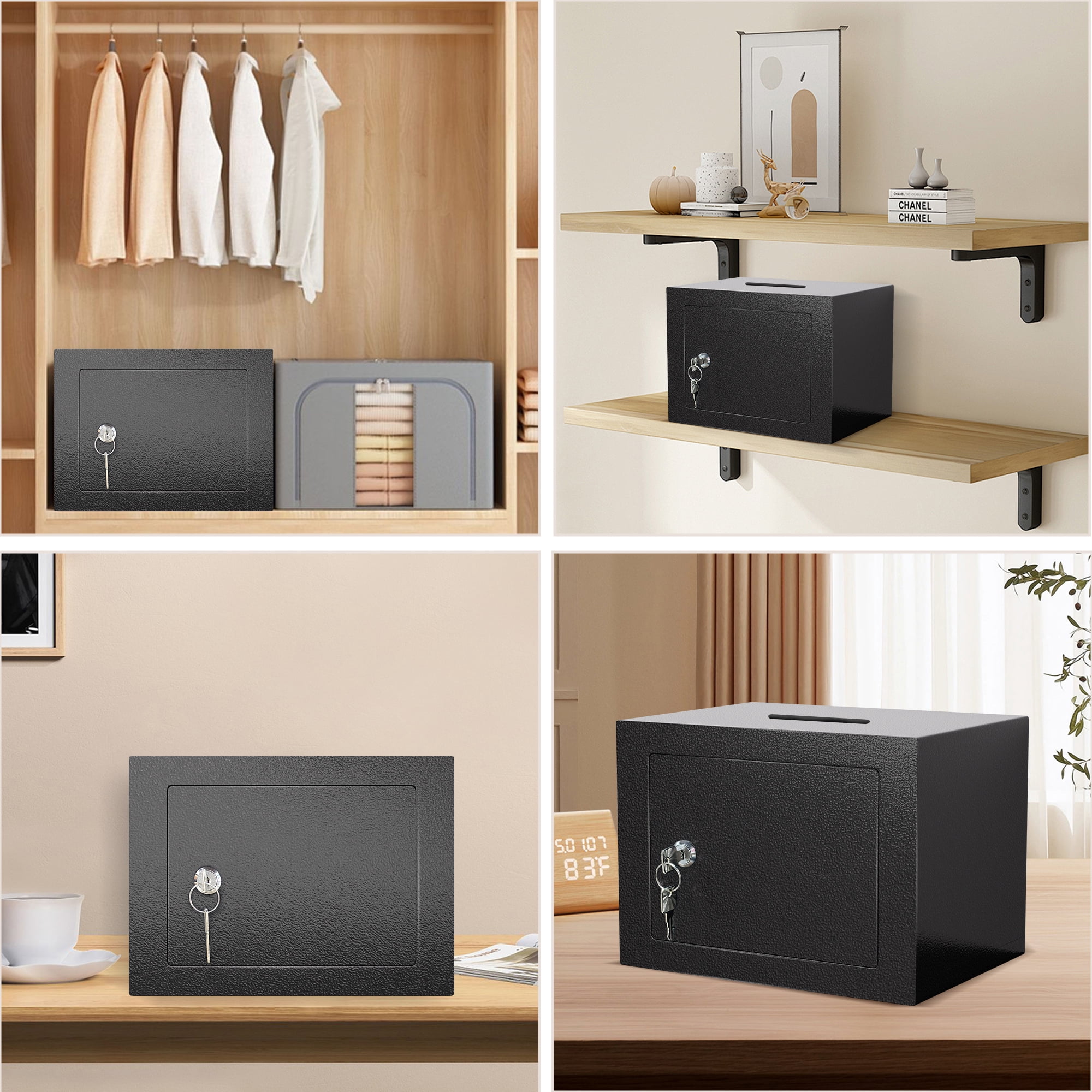Small Safe, 0.25 Cubic Lock Box for Keys with Code, Steel Safe with Key, Mini Safes for Money, Jewelry, Wall Safes for Home, Hotel or Businessfor Cash Jewelry