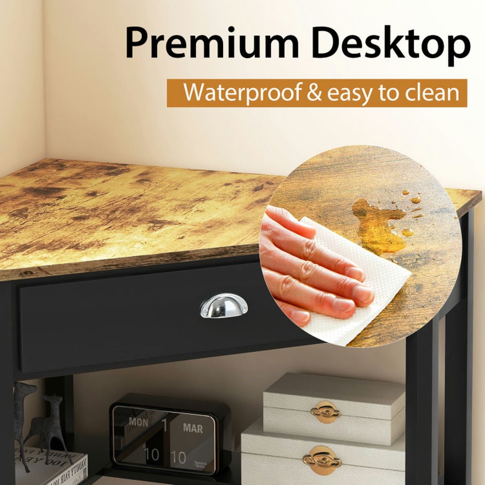 Demi Bonn Corner Wooden Piece Laptop Computer Desk, Small Home Office Desk Study Writing Table, White