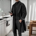 thumbnail image 6 of Men's Warm Jacket Mens Woolen Overcoat Solid Color Mid Length Coat Hoodless Overcoat Long Sleeve Turn Down Collar Button Male Autumn Winter Windbreaker Jacket With Belt, 6 of 7
