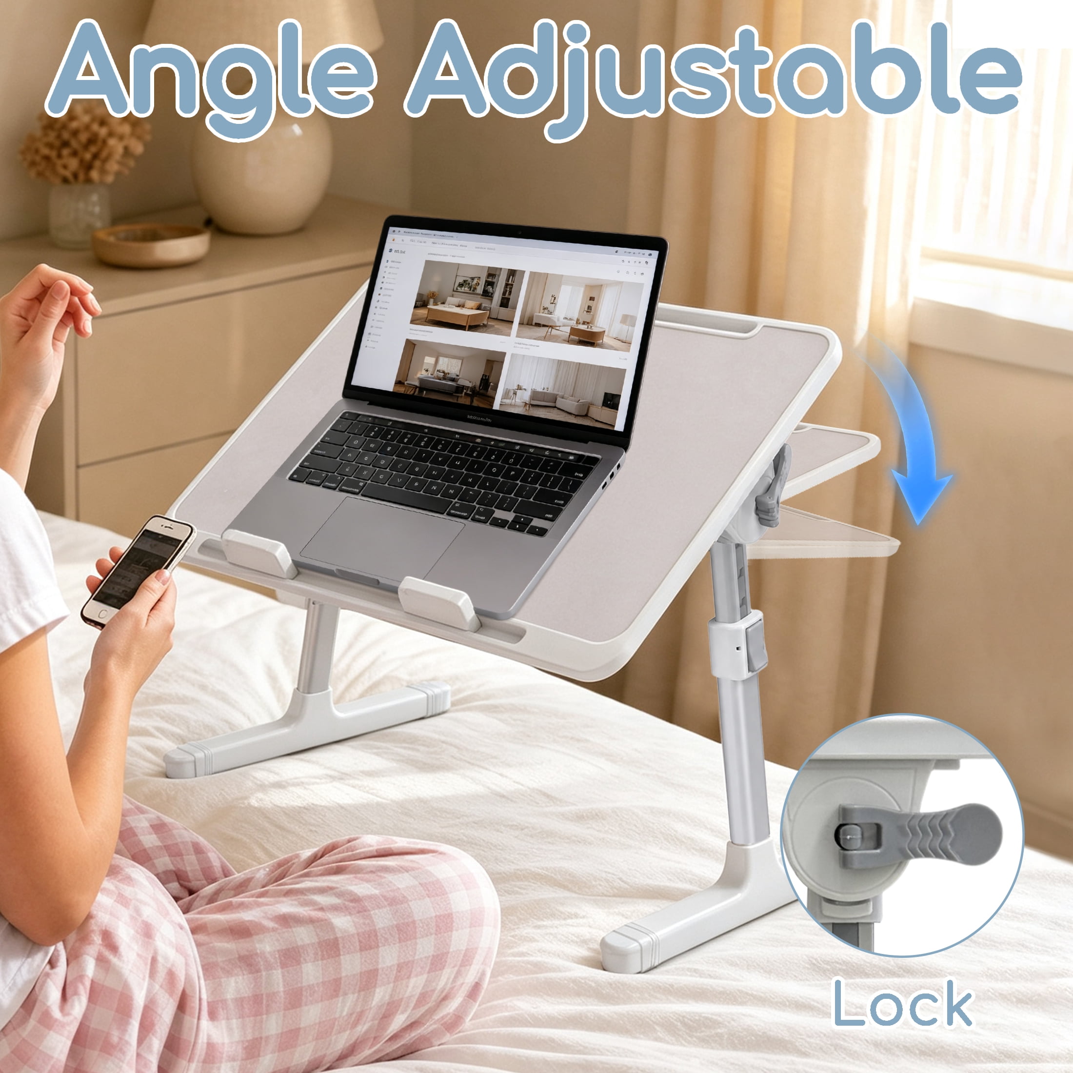 Foldable Laptop Bed Tray, Adjustable Desk, Angle Adjustable Notebook Table, Sofa Bed Computer Stand, Portable Lap Desk with Anti-Slip Stopper for Couch, Floor, Bed for Working Reading Eating