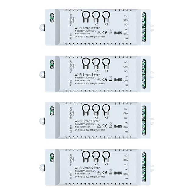4X 2CH WiFi Smart Switch DIY APP 85-265V USB 5V 2.4G Module d'Automatisation pour Alexa Home, 4 x Smart Switch, Blanc