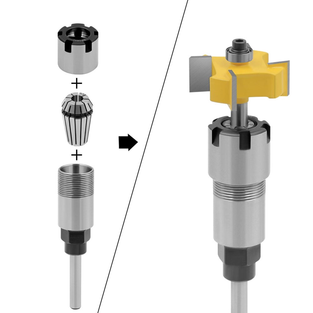 1/4Inch Shank Router Bit Collet Extension Chuck with ER16 6.35/8mm Spring Collet