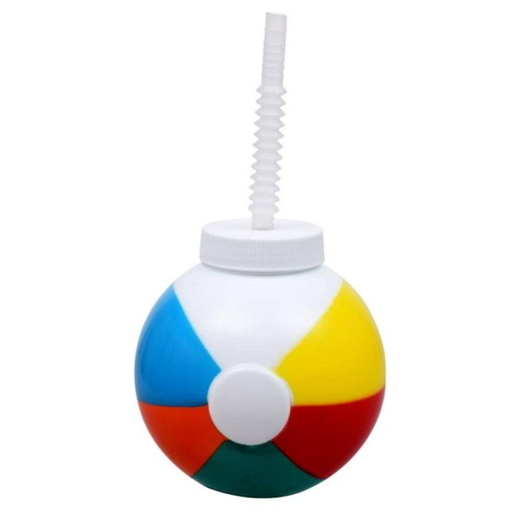 (2) Summer Beach Ball Cups with Straw for Beach Pool Summer Picnic Outing  Party Decoration 23 oz. Cup & CUSTOM Storage Carrier