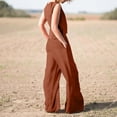 thumbnail image 5 of WCJM Orange Womens Large Plain Sleeveless Trousers Suit Cotton Linen Casual Long Sleeved Loose Cotton Suit, 5 of 9