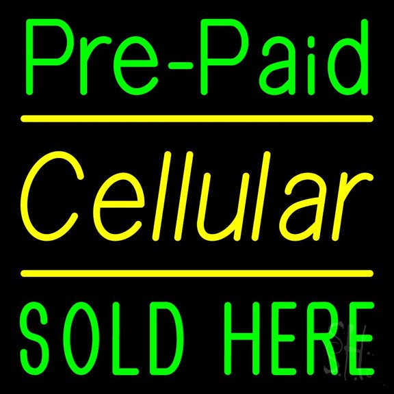 Pre Paid Cellular Sold Here 2 LED Neon Sign 16 x 16 - inches, Clear Edge Cut Acrylic Backing, with Dimmer - Bright and Premium built indoor LED Neon Sign for Computer & Electronics store decor.