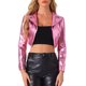 thumbnail image 1 of CHAQUETA METÁLICA HOLOGRÁFICA BRILLANTE DE MANGA LARGA CON SOLAPA PARA MUJERES INSPIRADA EN CHIC TALLA M ROSA PROFUNDO, 1 of 5