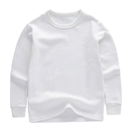 

Otqutp Children Warm Overcoats Boys and Girls Classic Fit Crewneck T Shirt | Organic Cotton Soft Multi Pack Long Sleeve Basic Undershirt(White 7-8 Years)