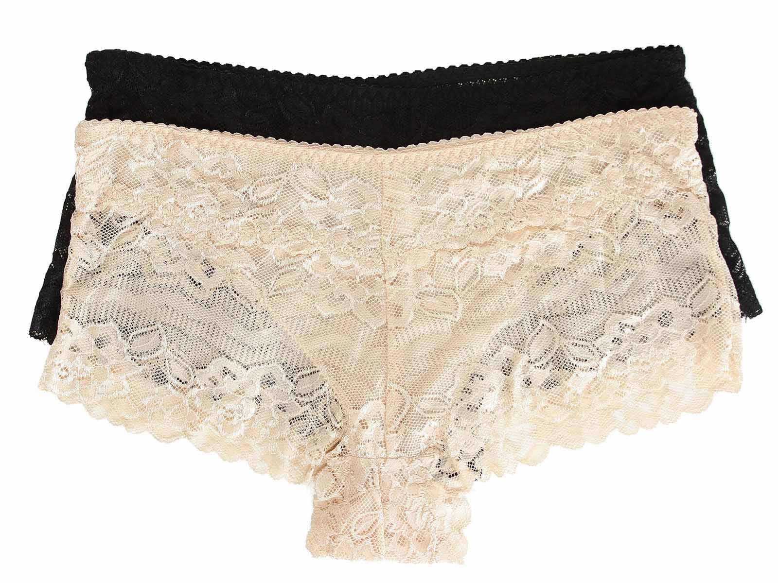 2 Pack Sexy FullFigure Sheer Mesh Stretch Lace Hipster Underwear, B/N